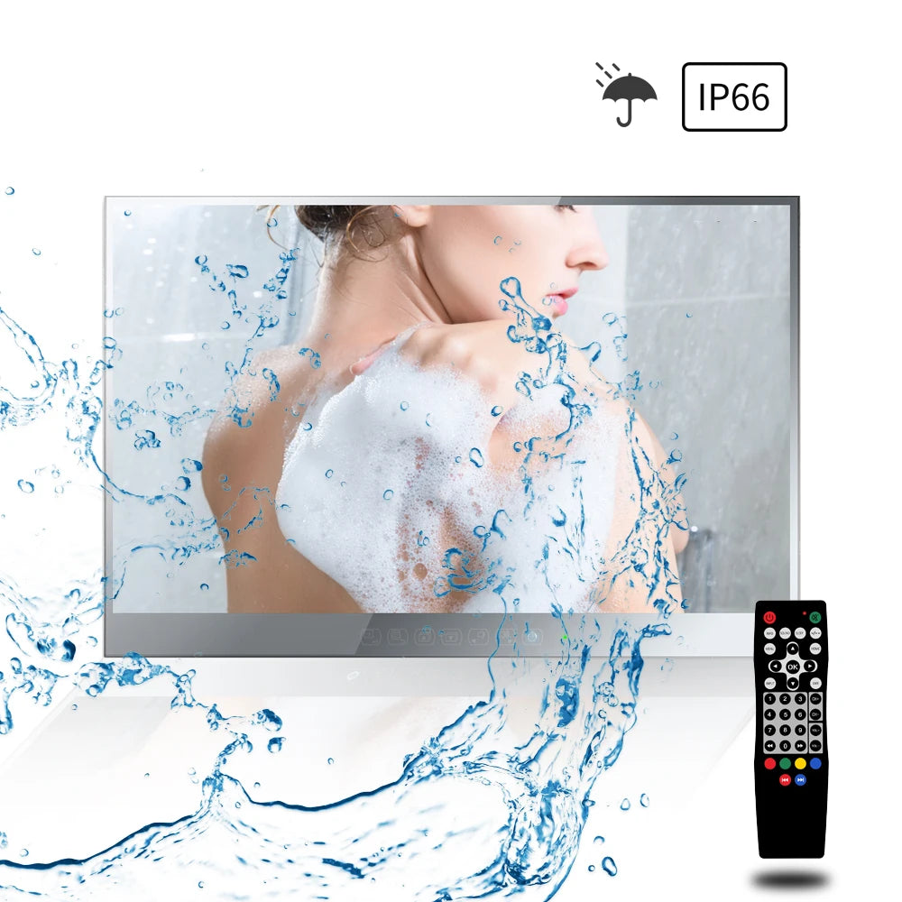 Soulaca New 22 inch Touch Mirror Waterproof TV is for European Style Bathroom Shower Embedded Bracket Android 9.0 Full HD WiFi