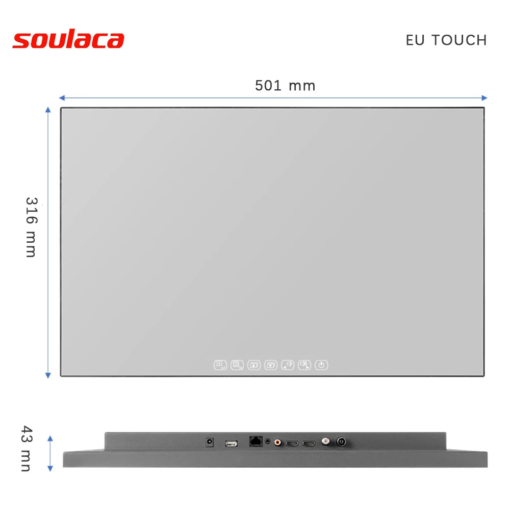 Soulaca New 22 inch Touch Mirror Waterproof TV is for European Style Bathroom Shower Embedded Bracket Android 9.0 Full HD WiFi