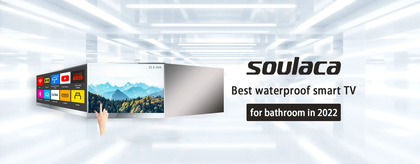 Soulaca New 22 inch Touch Mirror Waterproof TV is for European Style Bathroom Shower Embedded Bracket Android 9.0 Full HD WiFi