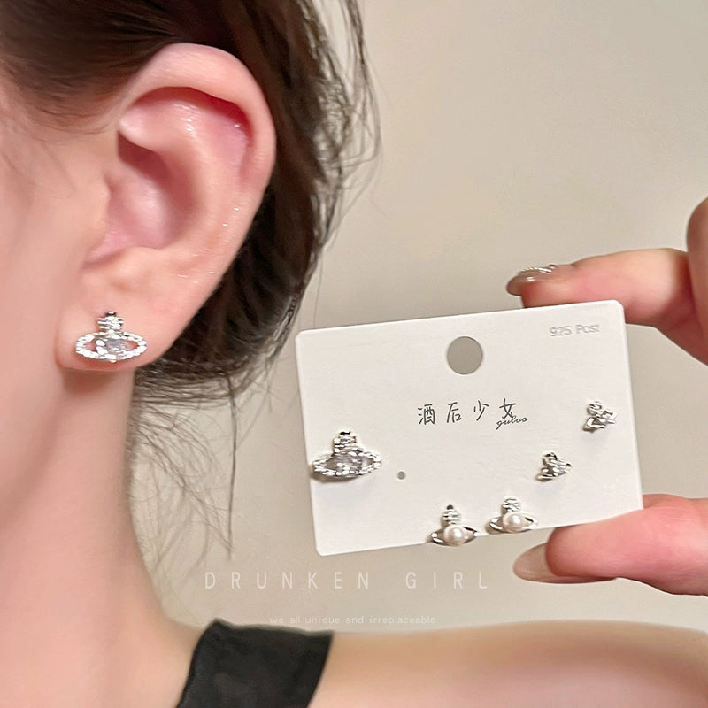 Queen Mother Planet Pearl Stud Earrings for Women Refined Zircon