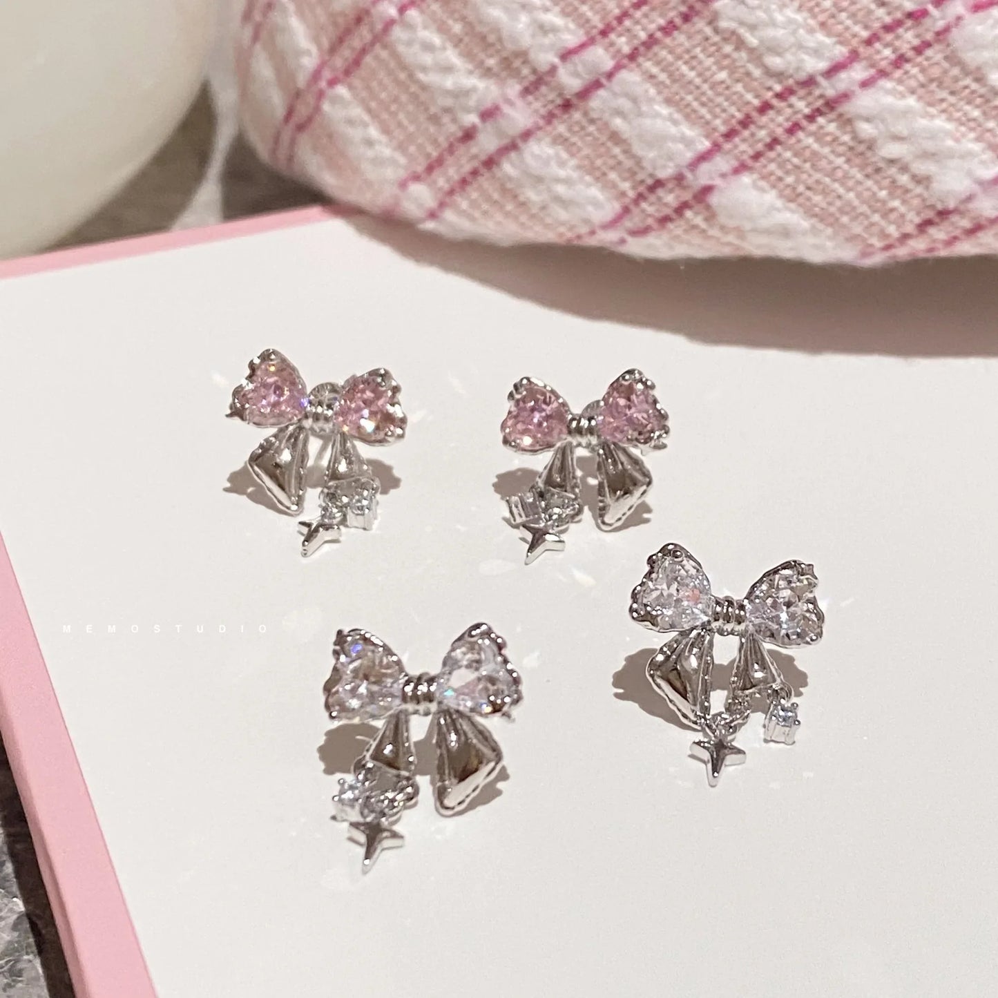 Pink Bow Bliss – Crystal Bowknot Stud Earrings