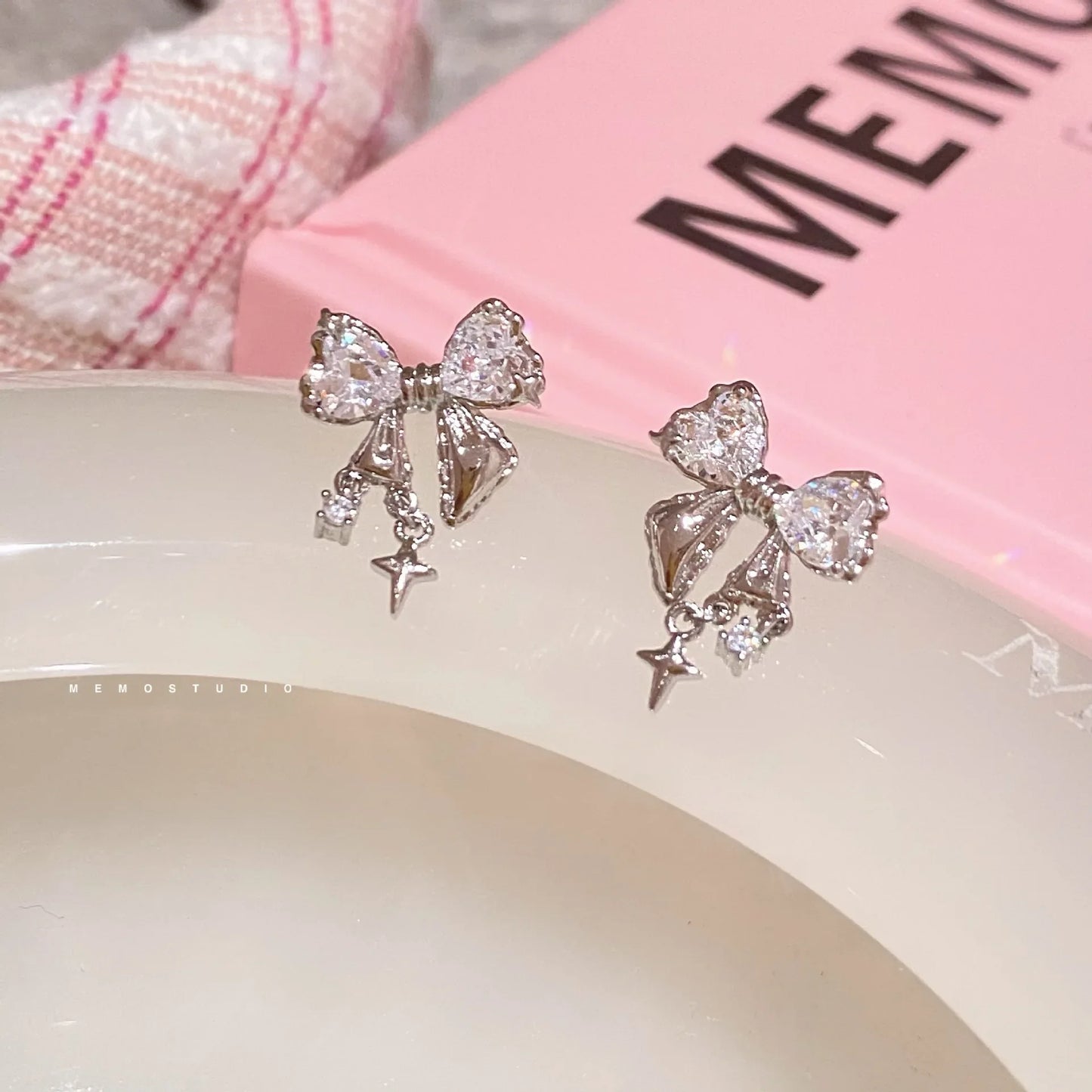 Pink Bow Bliss – Crystal Bowknot Stud Earrings