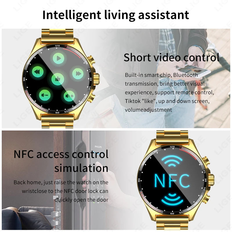 LIGE Smartwatch - 400mAh, Outdoor Compass, IP68 Waterproof, NFC Access, Fitness & Health Tracker