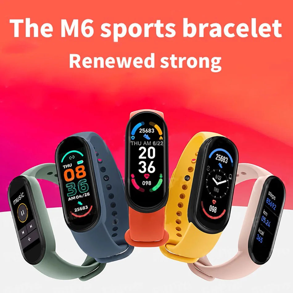 M6 Smart Watch for Men & Women - Fitness Tracker, Heart Rate & Blood Pressure Monitor, Waterproof, Multi-Function Sports Band