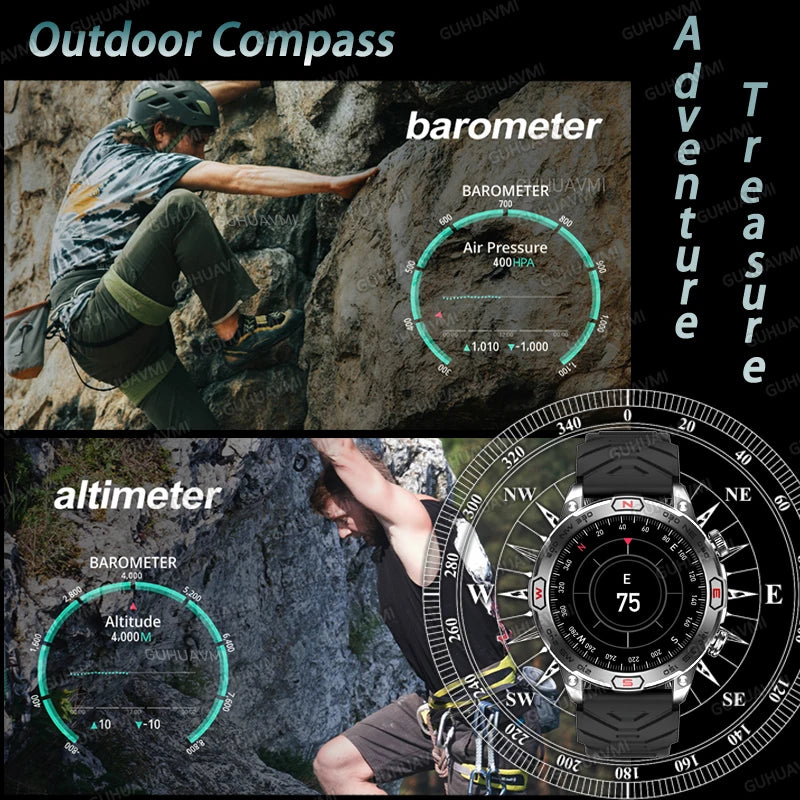 Outdoor Military Smart Watch - Bluetooth Call, Fitness GPS, Compass, Waterproof, for Android & iOS