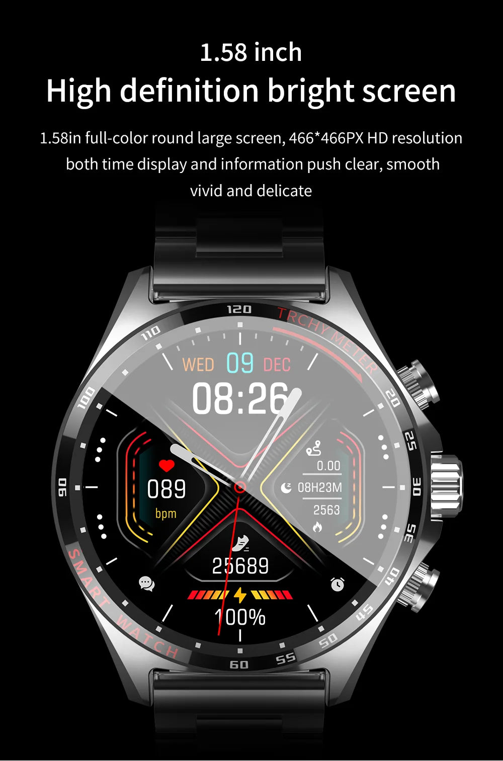 LIGE Smartwatch - 400mAh, Outdoor Compass, IP68 Waterproof, NFC Access, Fitness & Health Tracker