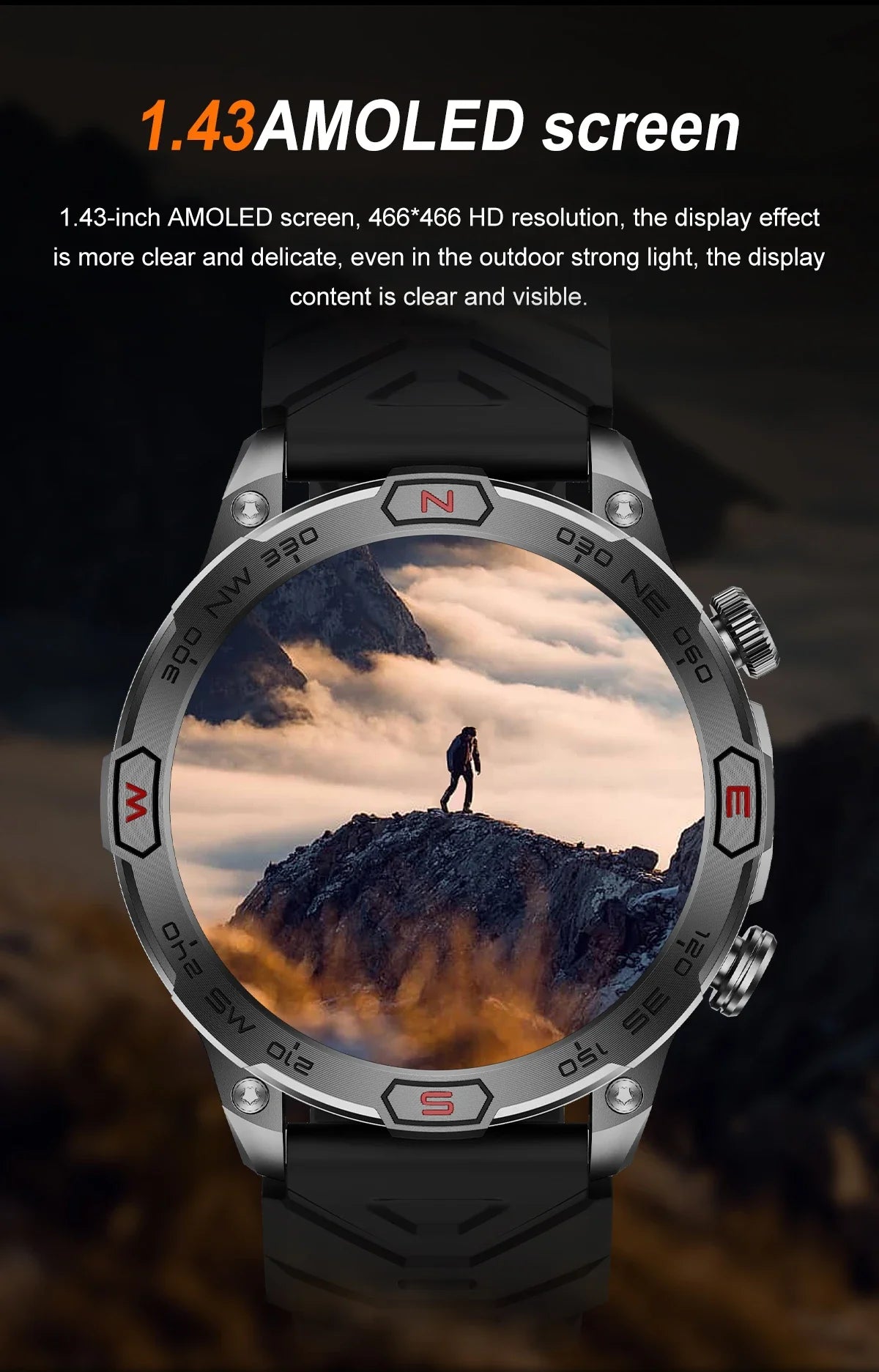 Outdoor Military Smart Watch - Bluetooth Call, Fitness GPS, Compass, Waterproof, for Android & iOS