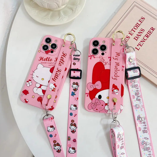 Hello Kitty For iPhone 6 6s 7 8 X Xs Max XR 11 12 13 14 15 Pro Max SE Phone Case Wrist Strap Rope