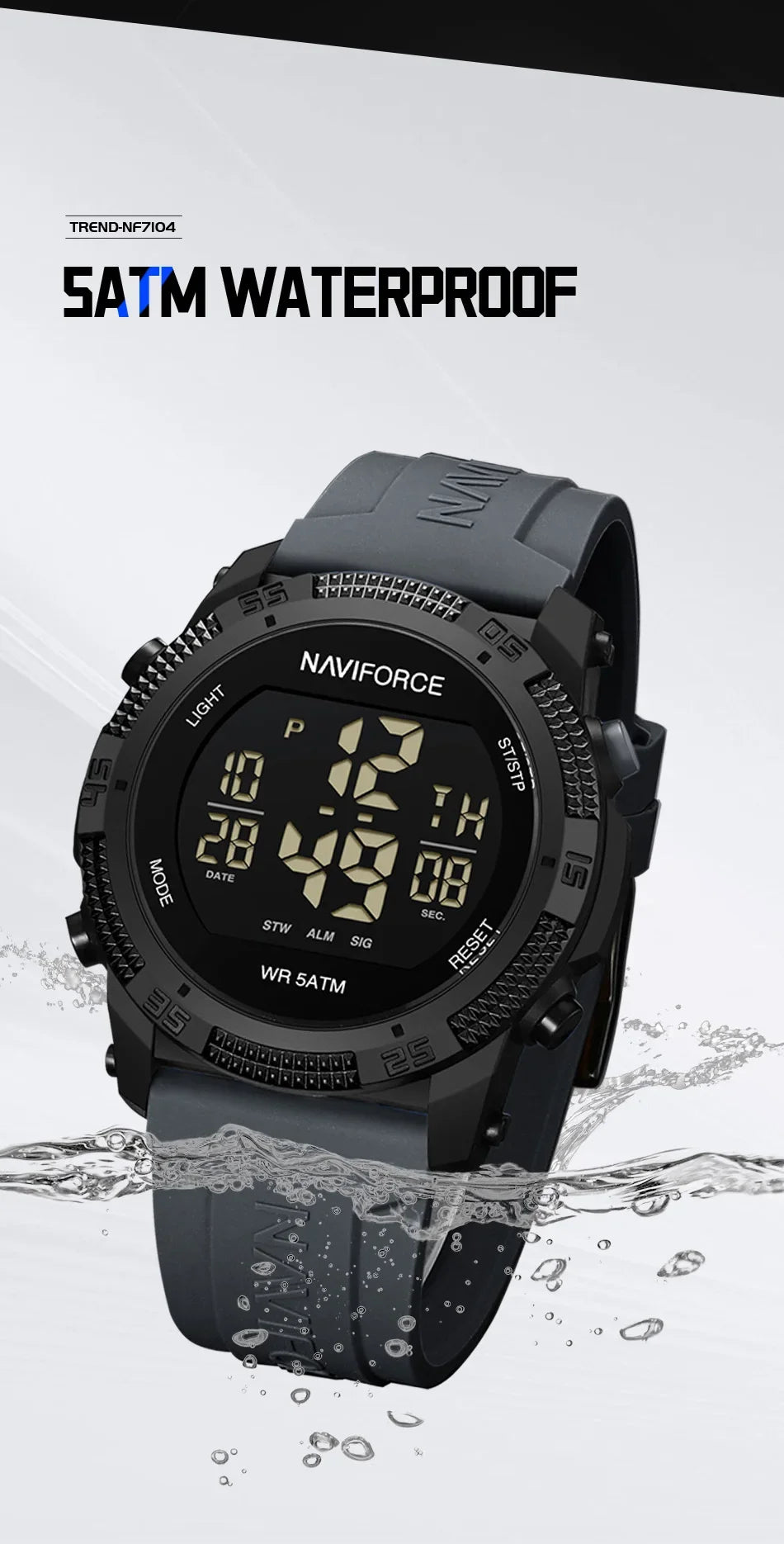 NAVIFORCE Men's Digital Watch - 50m Waterproof, Silicone Strap, Sport Style, High Quality 2024 Model