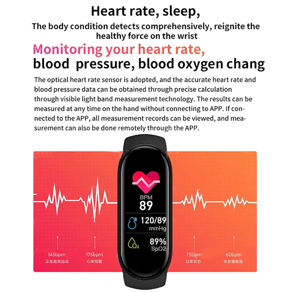 M6 Smart Watch for Men & Women - Fitness Tracker, Heart Rate & Blood Pressure Monitor, Waterproof, Multi-Function Sports Band