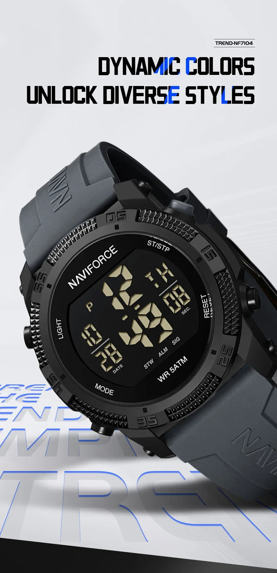 NAVIFORCE Men's Digital Watch - 50m Waterproof, Silicone Strap, Sport Style, High Quality 2024 Model