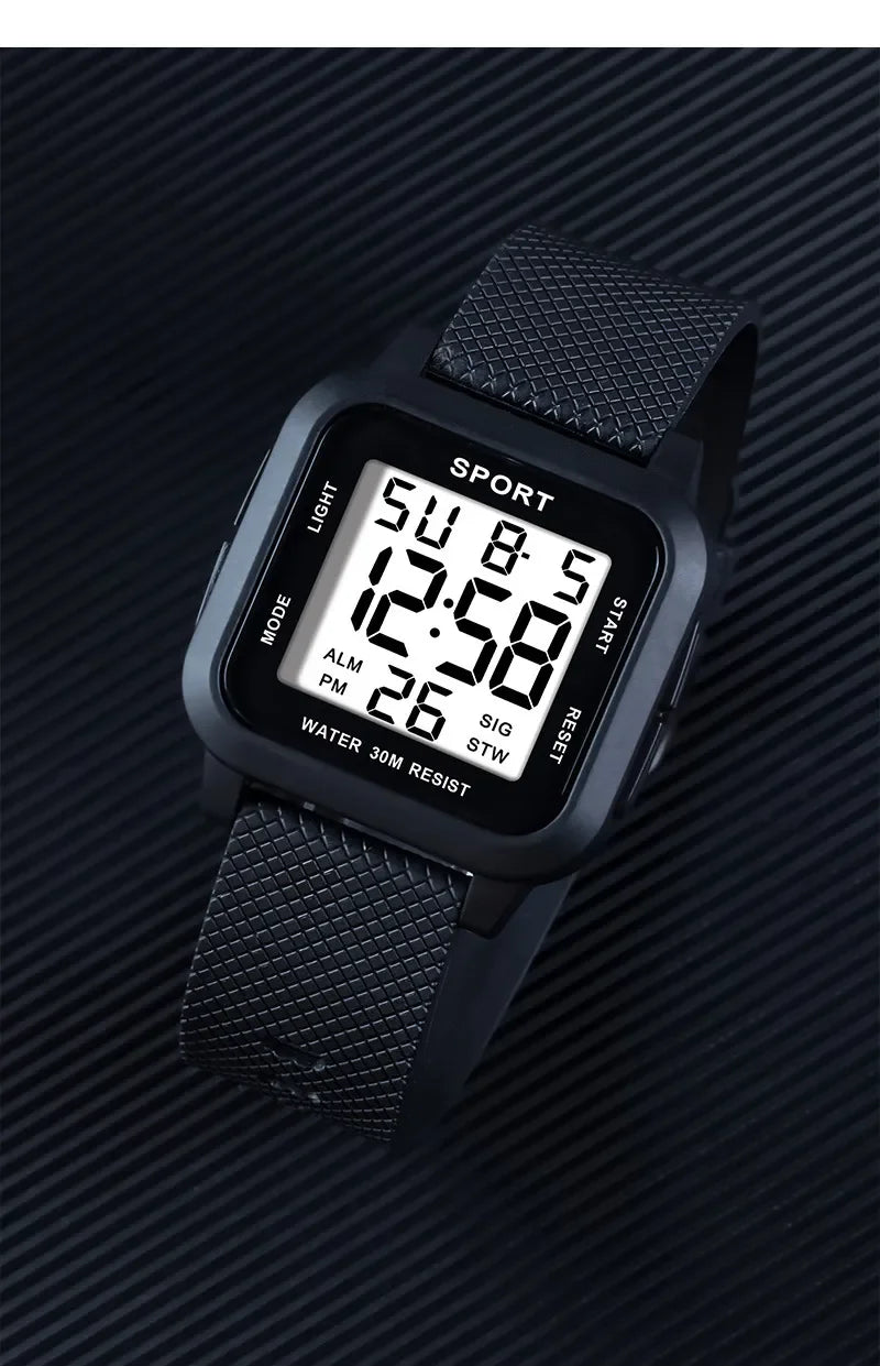 YIKAZE Men's Digital Watch Rubber Men Sports LED Watches 3Bar Waterproof Alarm Chrono Clock Man Fitness Electronic Wrist Watch