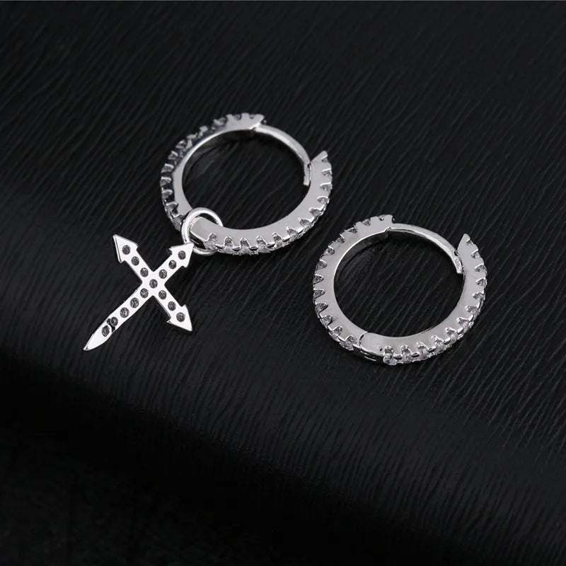 Mini Cross Zircon Hoop Earrings – Gothic Y2K Punk Jewelry