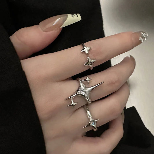 Irregular Cross & Star Adjustable Couple Ring – Vintage Gothic Y2K