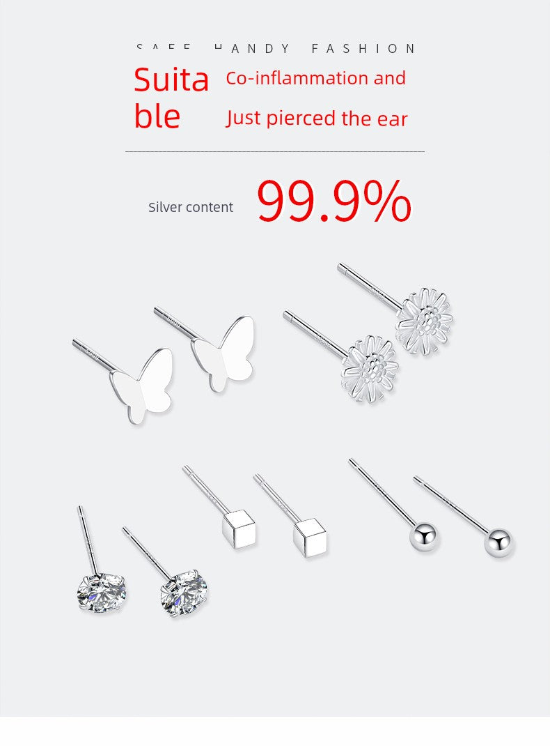 S999 Sterling Silver Women's Daily Anti-Blocking Design Sense Earrings