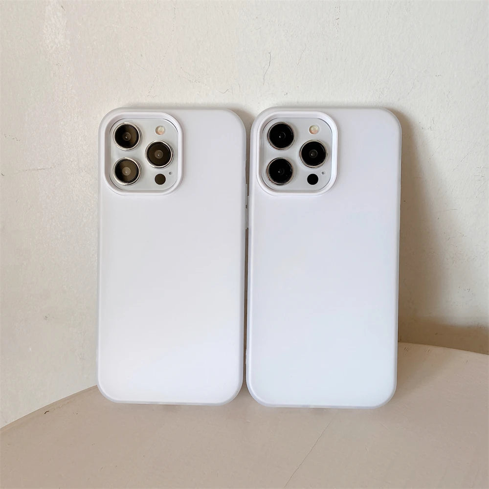 Luxury Matte White Camera Bumper Phone Case for iPhone 15, 14, 13, 12, 11 Pro Max Plus