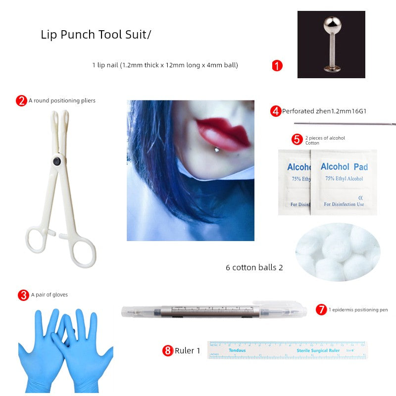 Labret Puncture Tool Tongue Pin Navel Stud Perforation Suit Shoelace PA Ring European and American Punk Human Titanium Steel Adhesive Nail