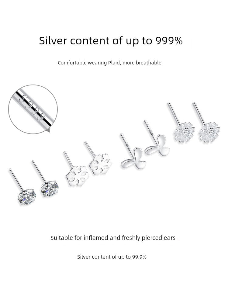 S999 Sterling Silver Women's Daily Anti-Blocking Design Sense Earrings