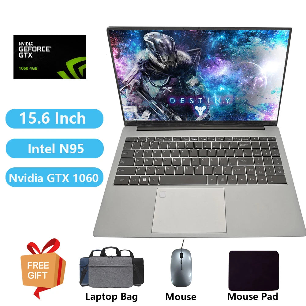 2024 15.6" Gaming Laptop – NVIDIA GTX1060, Intel N95, 32GB RAM, 1TB SSD, Windows 11, Backlit Keyboard