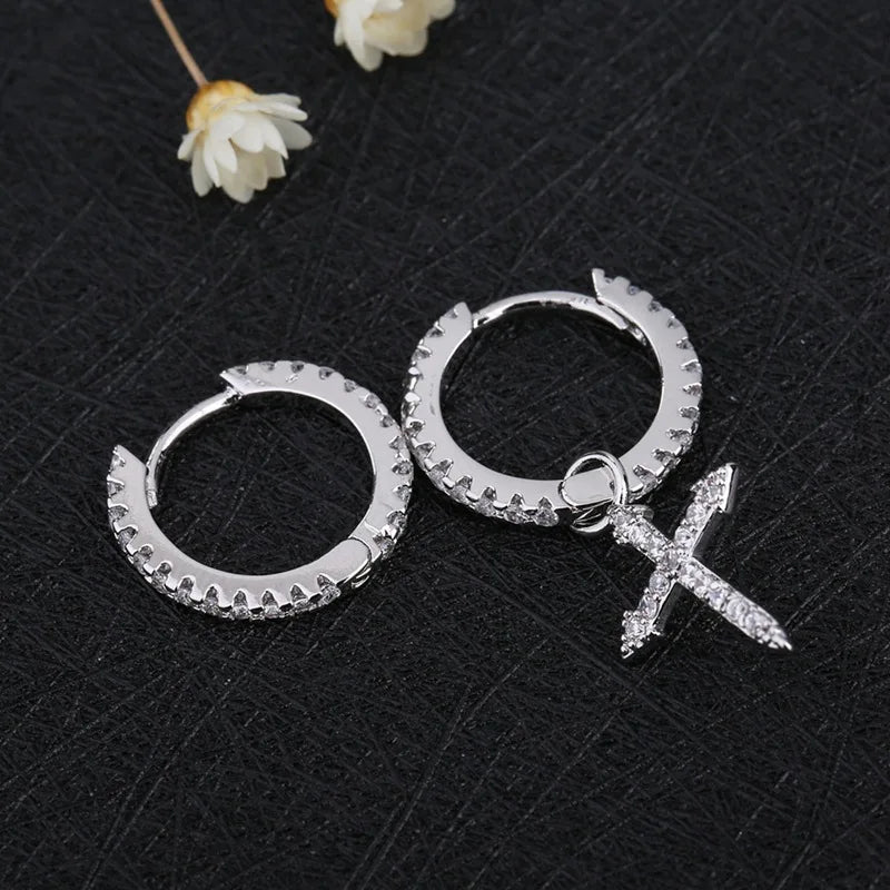 Mini Cross Zircon Hoop Earrings – Gothic Y2K Punk Jewelry