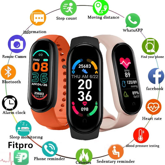 M6 Smart Watch for Men & Women - Fitness Tracker, Heart Rate & Blood Pressure Monitor, Waterproof, Multi-Function Sports Band