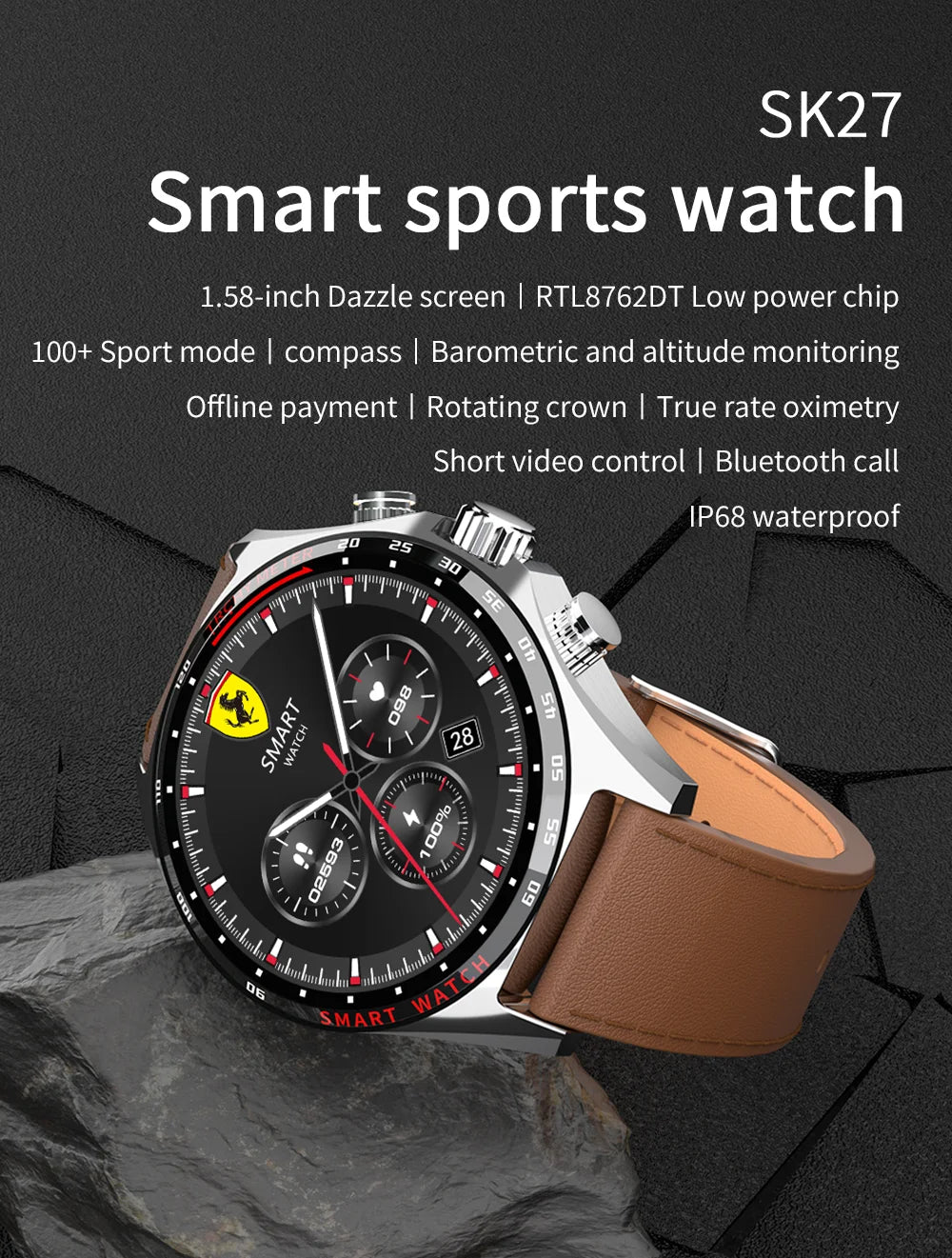 LIGE Smartwatch - 400mAh, Outdoor Compass, IP68 Waterproof, NFC Access, Fitness & Health Tracker