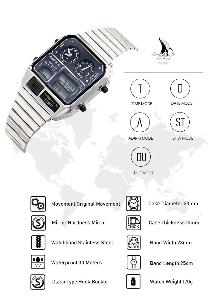 Luxury Waterproof Digital LED Sports Watch - Square Stainless Steel for Men & Women