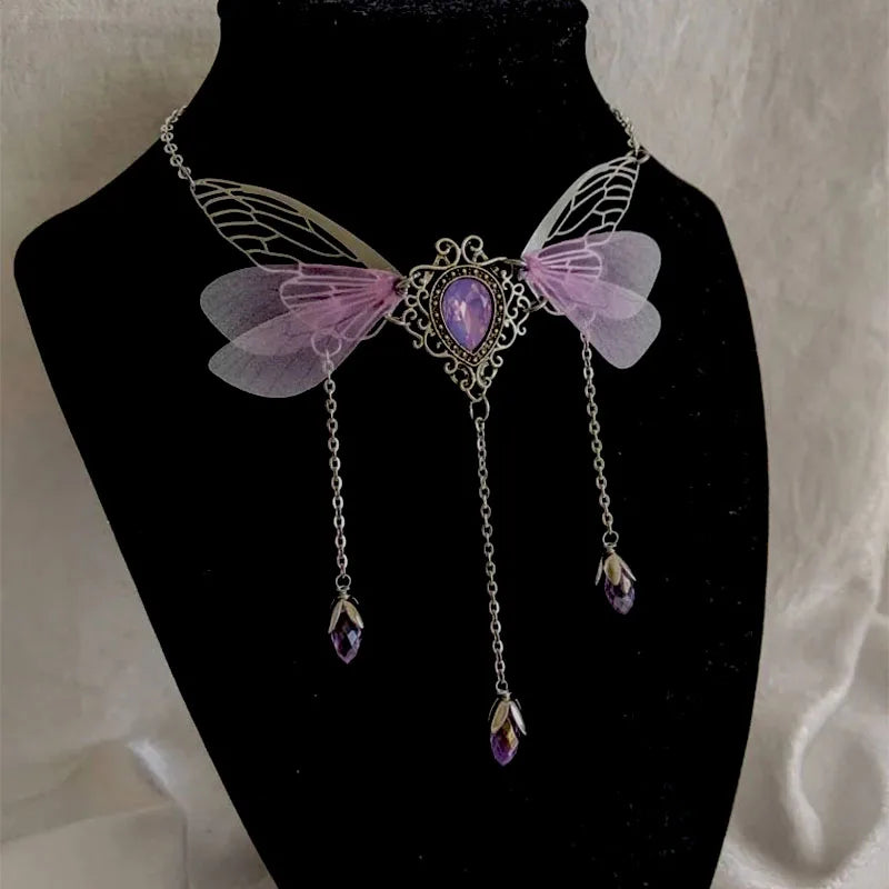 Enchanted Faerie Wing Necklace – Gothic Y2K Charm