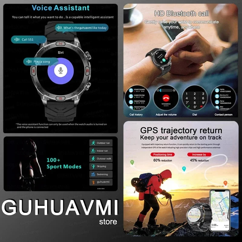 Outdoor Military Smart Watch - Bluetooth Call, Fitness GPS, Compass, Waterproof, for Android & iOS