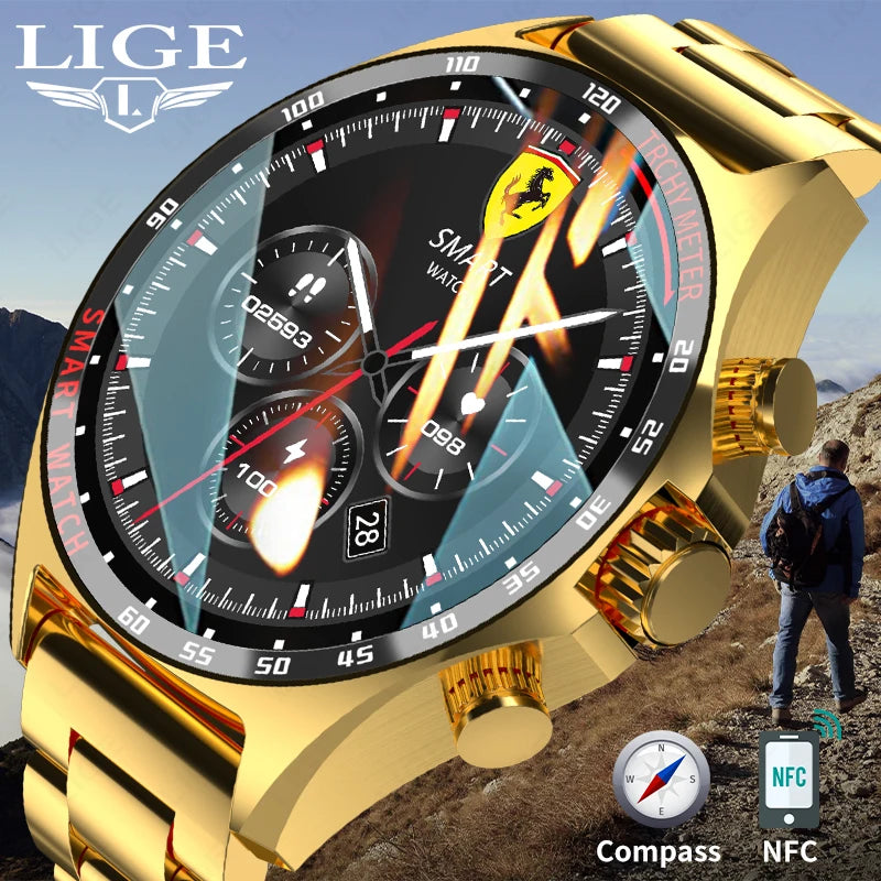 LIGE Smartwatch - 400mAh, Outdoor Compass, IP68 Waterproof, NFC Access, Fitness & Health Tracker