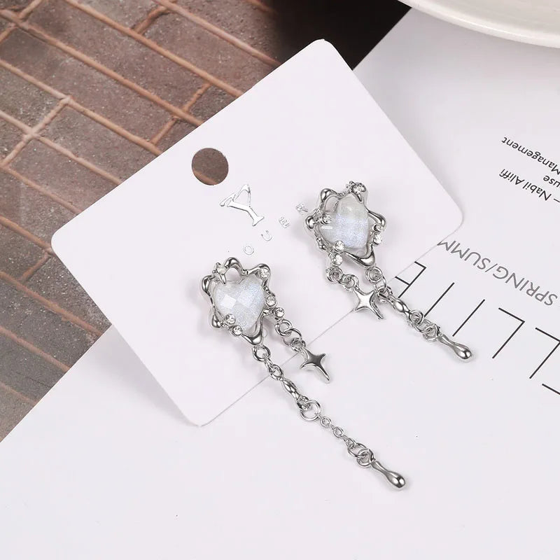 Irregular Heart & Tassel Star Earrings – Trendy Y2K Party Jewelry for Women