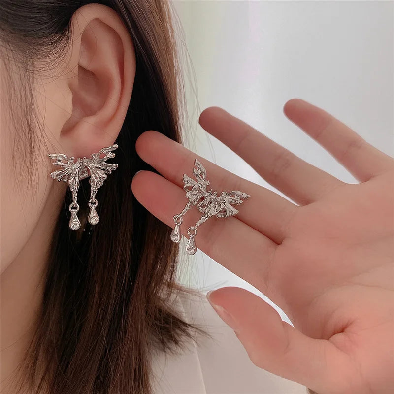 Vintage Punk Cross Heart Tassel Earrings