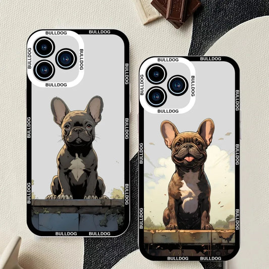 Cute French Bulldog Phone Case For iPhone 11 12 Mini 13 14 15Pro Max Transparent Shell