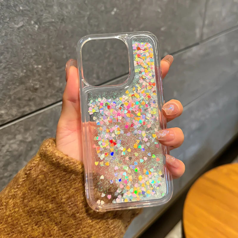 Stardust Dreams – Glitter Star Love Quicksand Case for iPhone 15, 14, 13 Pro Max