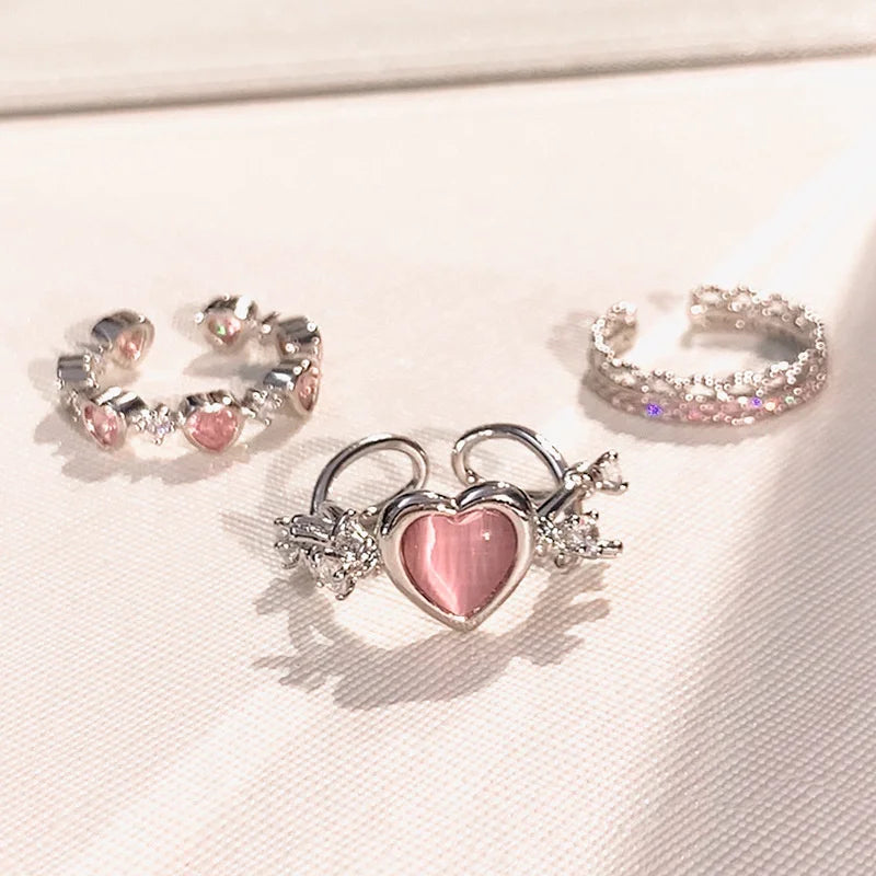 Love in the Air Zircon Heart Ring Set