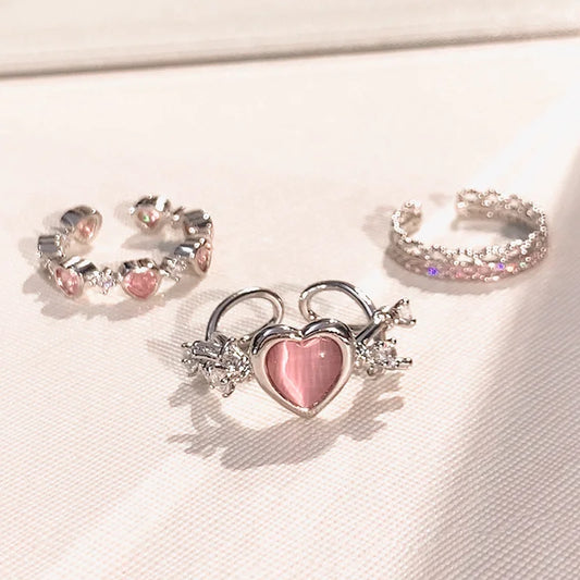 Love in the Air Zircon Heart Ring Set