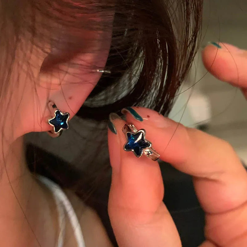 Blue Star Charm Hoops – Y2K Vintage Earrings