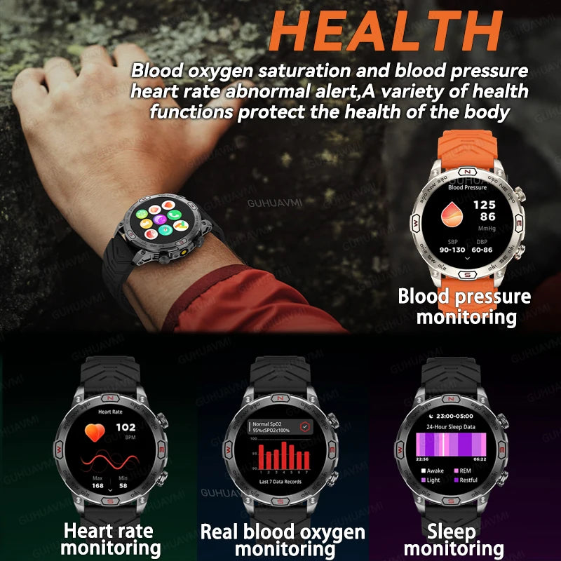 Outdoor Military Smart Watch - Bluetooth Call, Fitness GPS, Compass, Waterproof, for Android & iOS