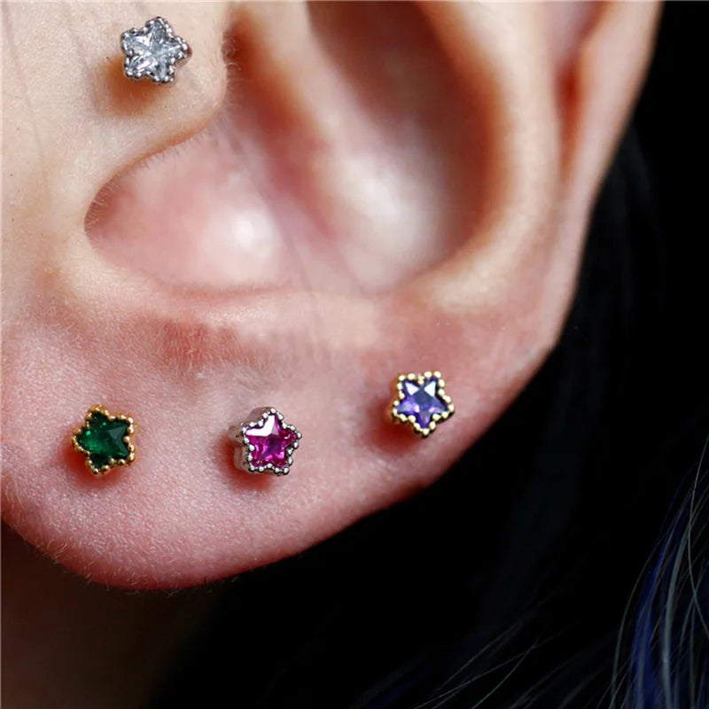 Colorful Heart Cartilage Stud Earrings – Y2K Tragus & Helix Jewelry