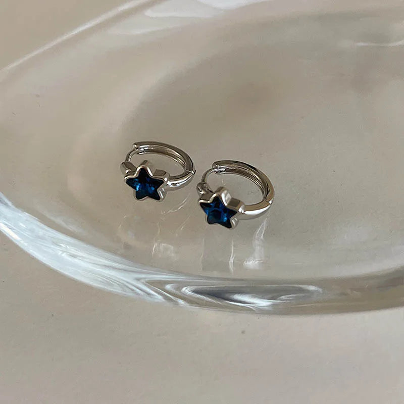 Blue Star Charm Hoops – Y2K Vintage Earrings