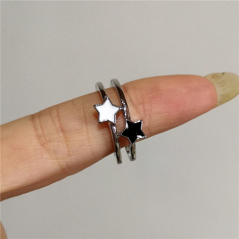 Kpop Gothic Double Layer Star Crystal Ring – Y2K EMO Grunge Jewelry