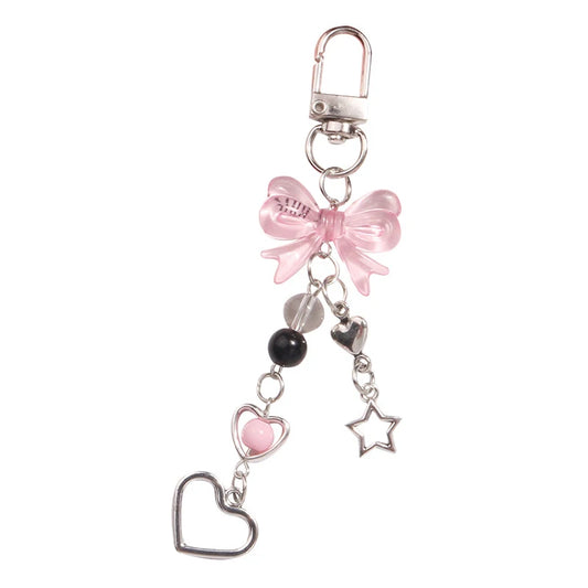 Kawaii Goth Y2K Phone Charm – Bow, Heart & Star Keychain Pendant