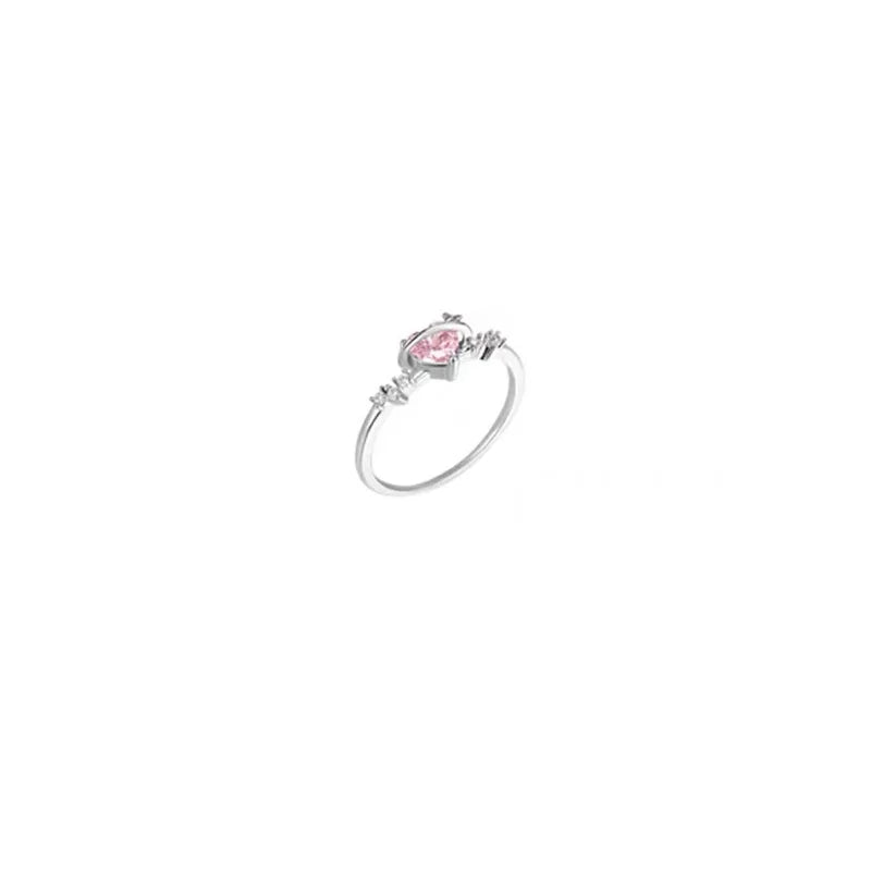 Pink Zircon Romance Ring – Y2K Heart Bridal Set