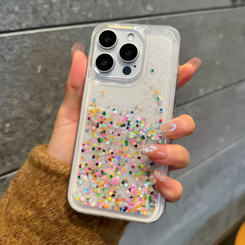 Stardust Dreams – Glitter Star Love Quicksand Case for iPhone 15, 14, 13 Pro Max