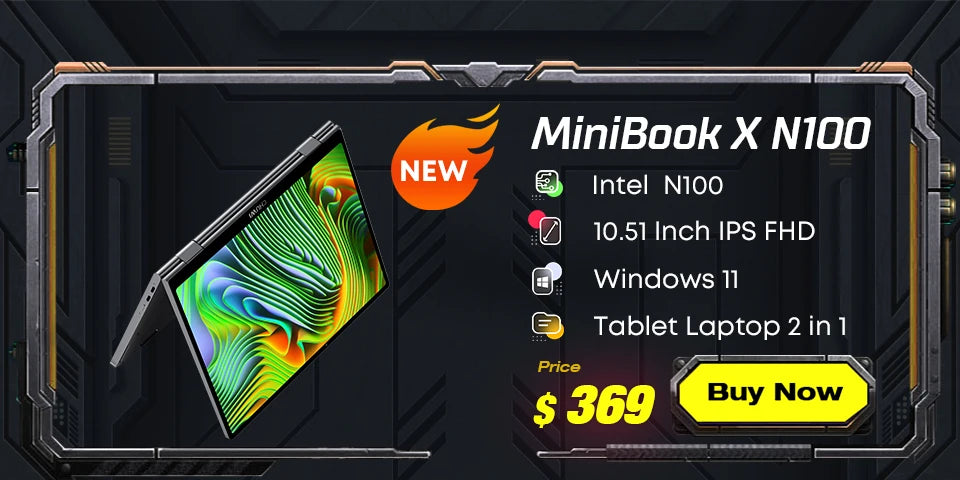 CHUWI MiniBook X 10.51 Inch 2-in-1 Tablet Laptop Intel N100 12GB LPDDR5 512G SSD Windows 11 Laptops Mini Notebook 2K FHD WiFii 6