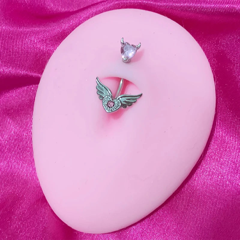 Celestial Love Belly Ring – Pink Winged Heart Body Jewelry