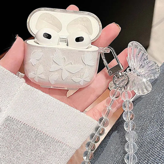 Sparkling pink butterfly print suitable for airpods pro2 Apple 2nd generation Bluetooth earphone case 1/2/3 protective case box