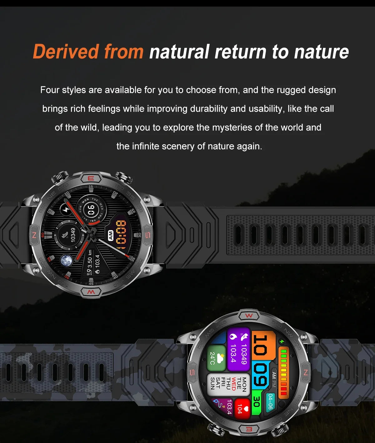 Outdoor Military Smart Watch - Bluetooth Call, Fitness GPS, Compass, Waterproof, for Android & iOS