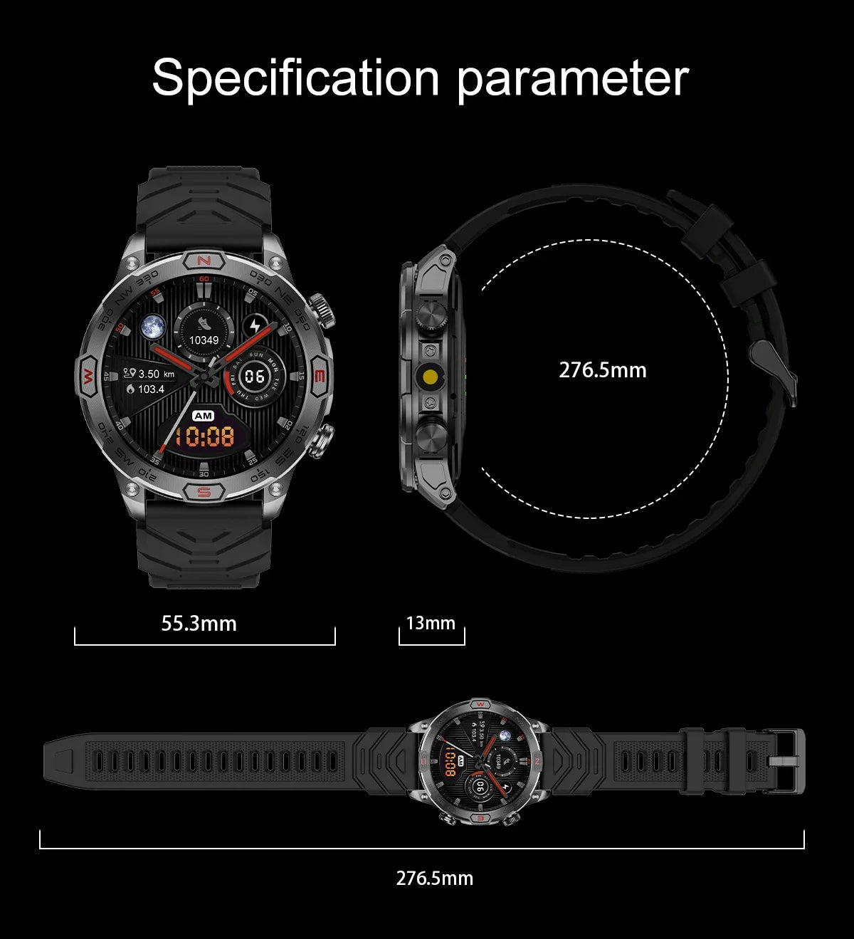 Outdoor Military Smart Watch - Bluetooth Call, Fitness GPS, Compass, Waterproof, for Android & iOS