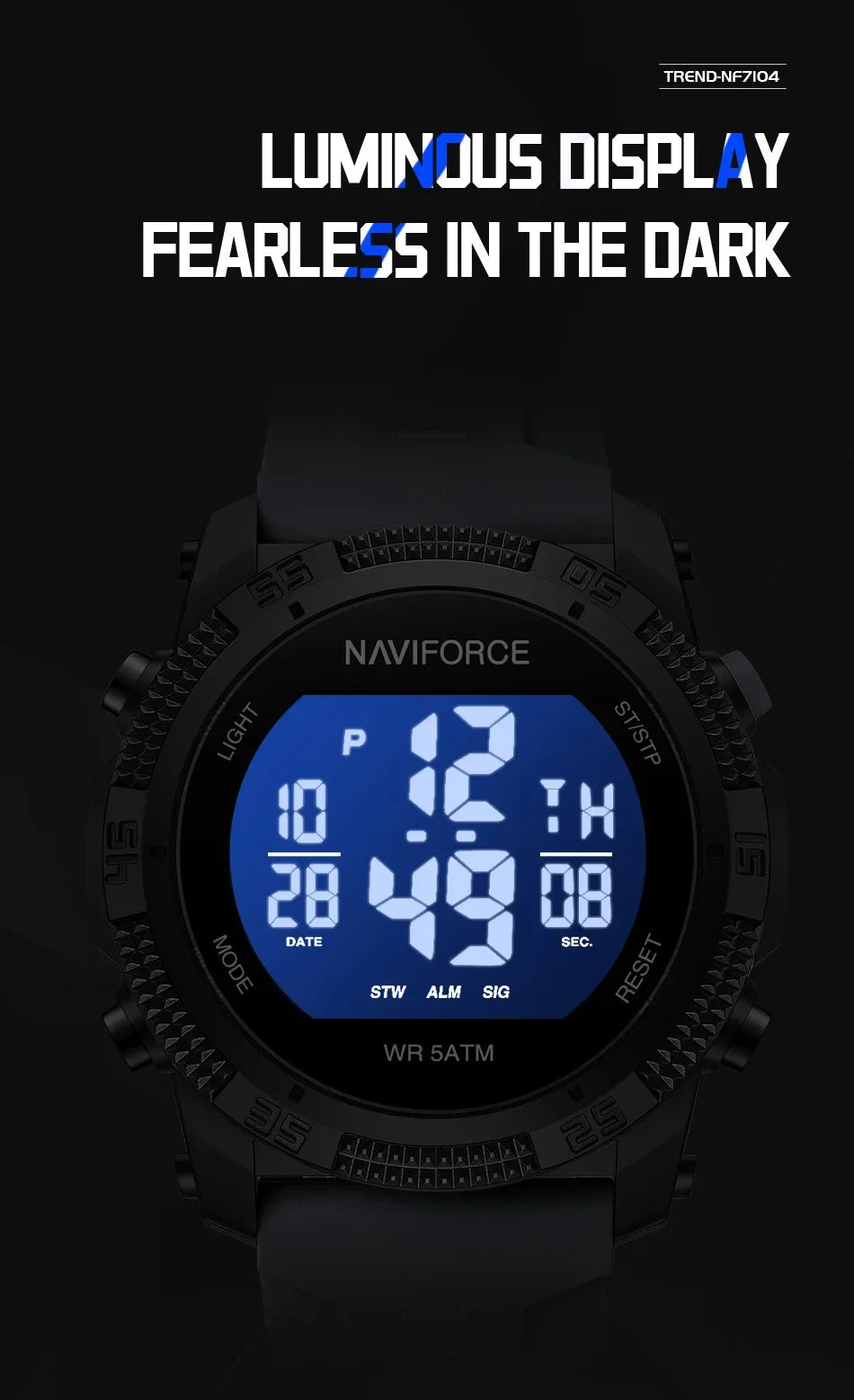 NAVIFORCE Men's Digital Watch - 50m Waterproof, Silicone Strap, Sport Style, High Quality 2024 Model